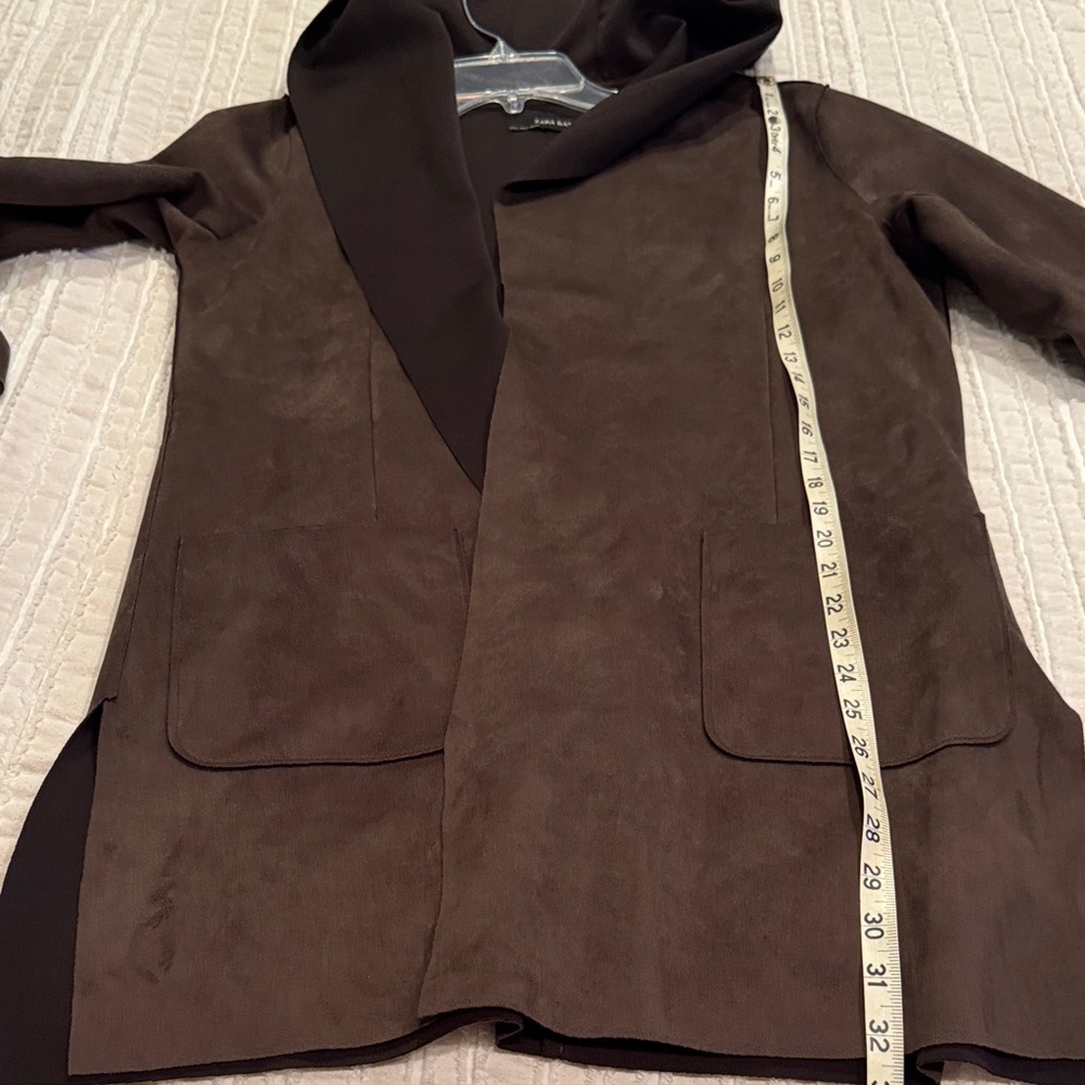 Zara Basic Faux Suede Dark Brown Women's Cape Coat with‎ Hood - Small - Picture 15 of 15